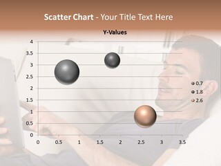 A Man Sitting On A Couch Looking At A Tablet PowerPoint Template