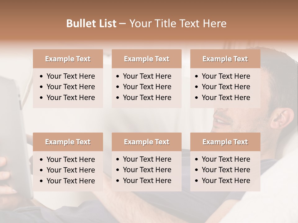 A Man Sitting On A Couch Looking At A Tablet PowerPoint Template