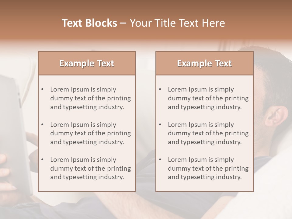 A Man Sitting On A Couch Looking At A Tablet PowerPoint Template