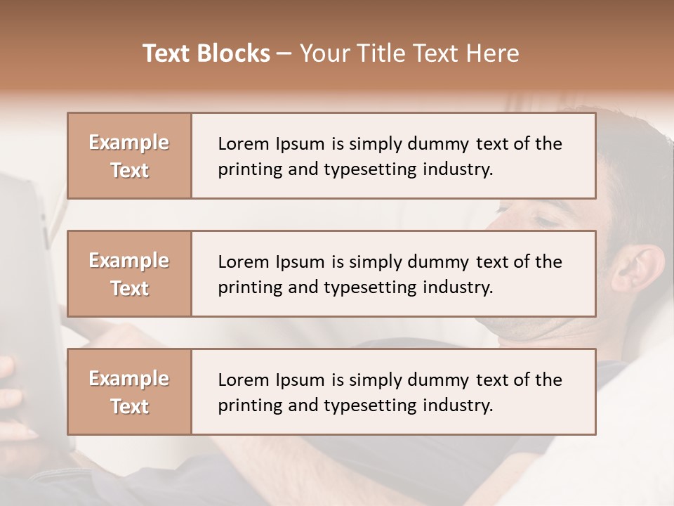 A Man Sitting On A Couch Looking At A Tablet PowerPoint Template