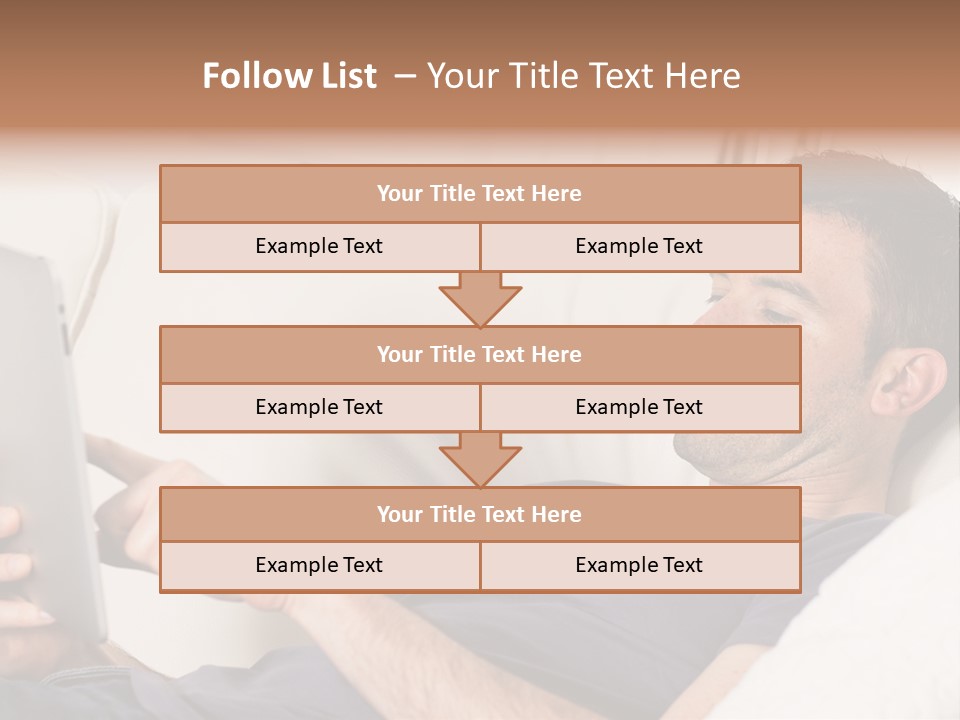 A Man Sitting On A Couch Looking At A Tablet PowerPoint Template