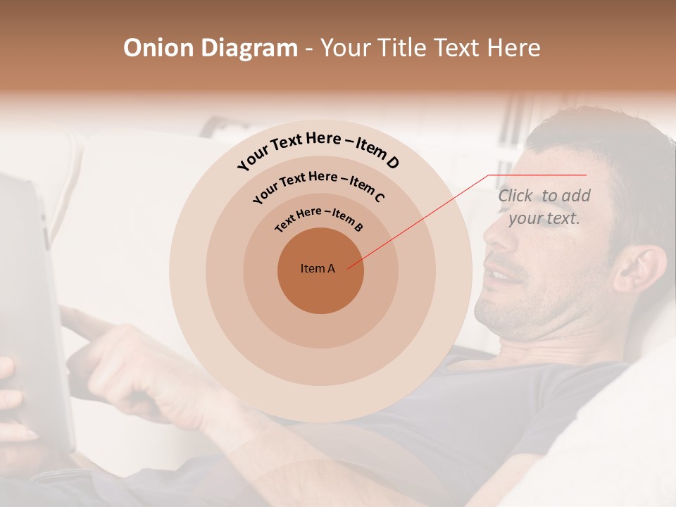 A Man Sitting On A Couch Looking At A Tablet PowerPoint Template