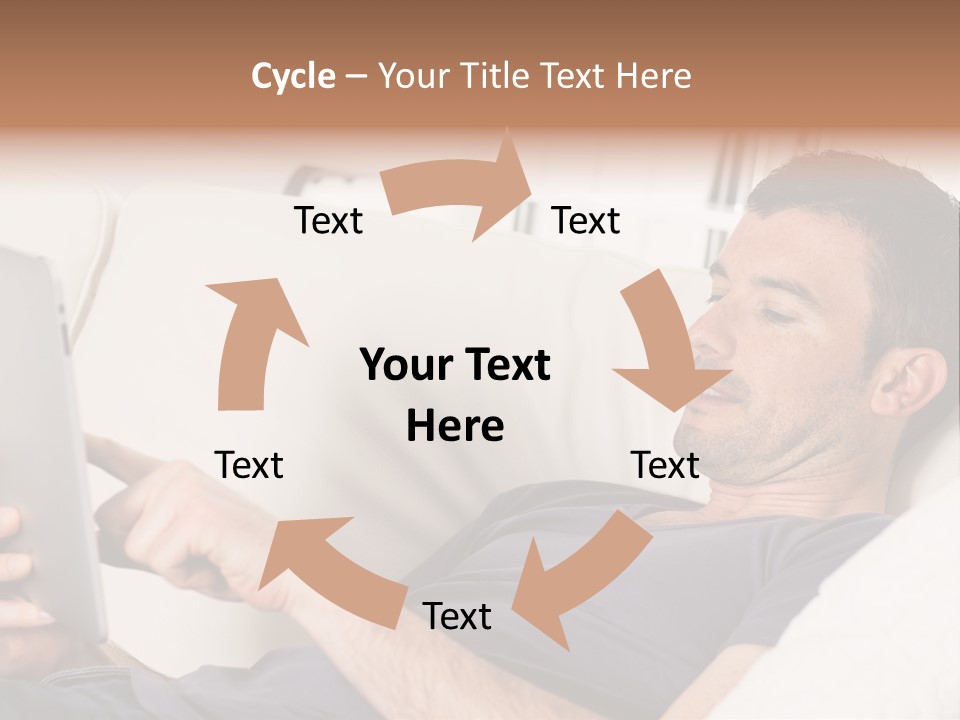 A Man Sitting On A Couch Looking At A Tablet PowerPoint Template