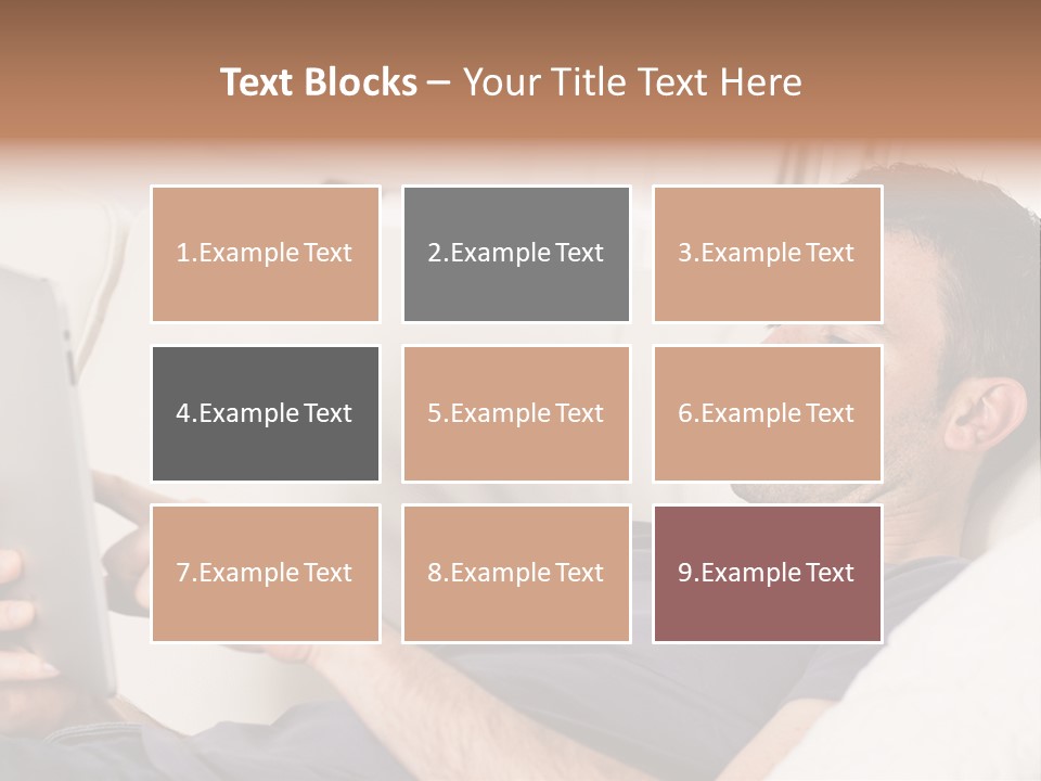 A Man Sitting On A Couch Looking At A Tablet PowerPoint Template