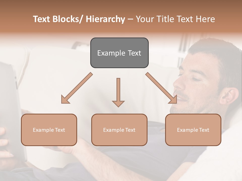 A Man Sitting On A Couch Looking At A Tablet PowerPoint Template