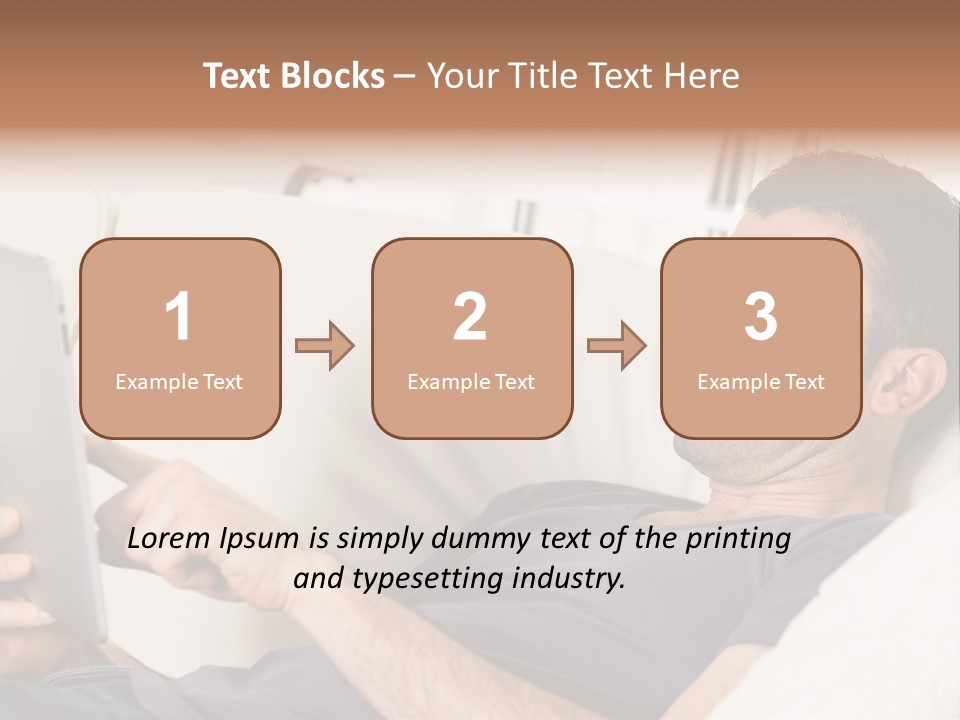 A Man Sitting On A Couch Looking At A Tablet PowerPoint Template