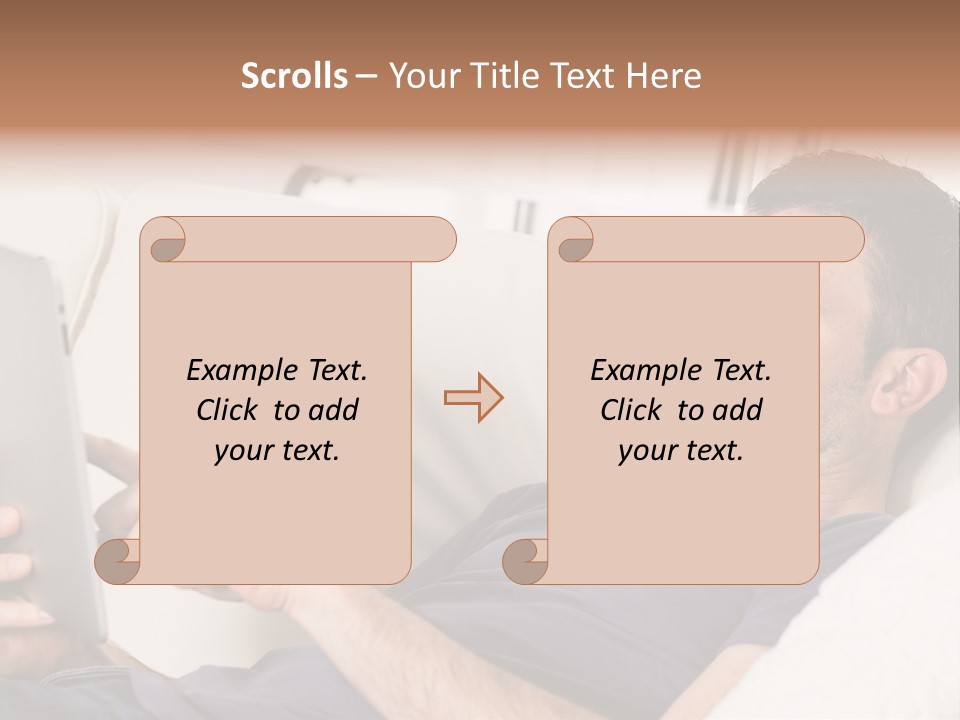 A Man Sitting On A Couch Looking At A Tablet PowerPoint Template