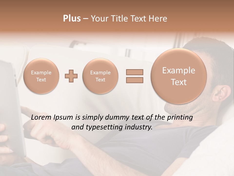 A Man Sitting On A Couch Looking At A Tablet PowerPoint Template