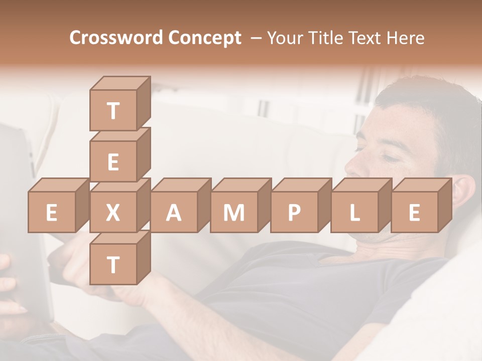 A Man Sitting On A Couch Looking At A Tablet PowerPoint Template