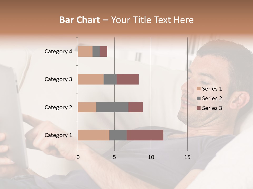 A Man Sitting On A Couch Looking At A Tablet PowerPoint Template