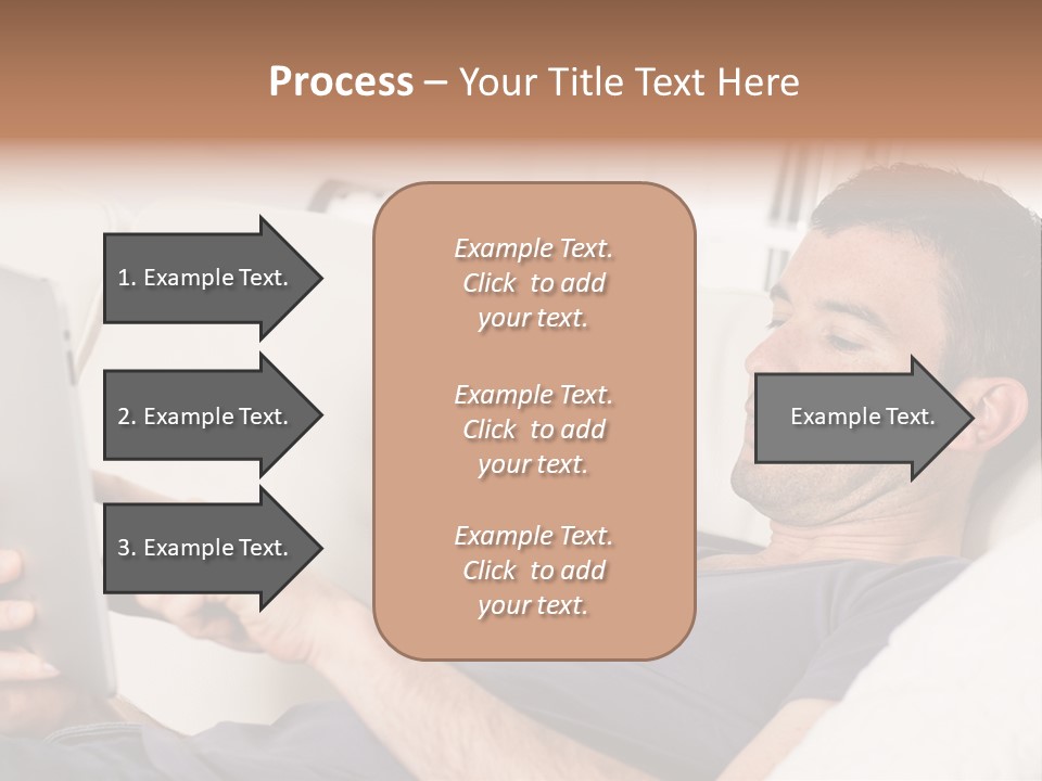 A Man Sitting On A Couch Looking At A Tablet PowerPoint Template