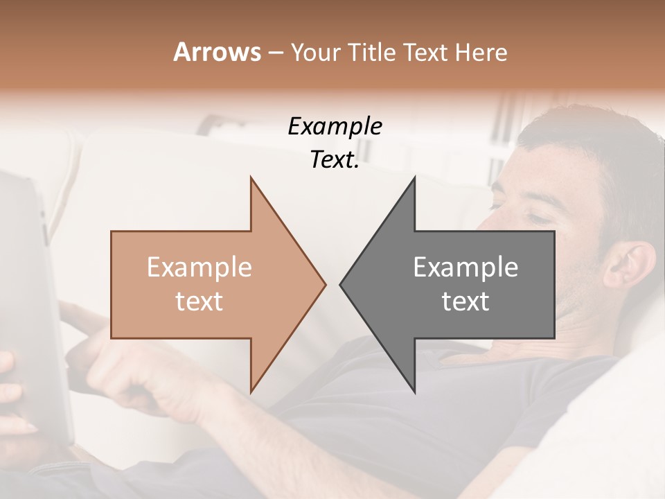 A Man Sitting On A Couch Looking At A Tablet PowerPoint Template