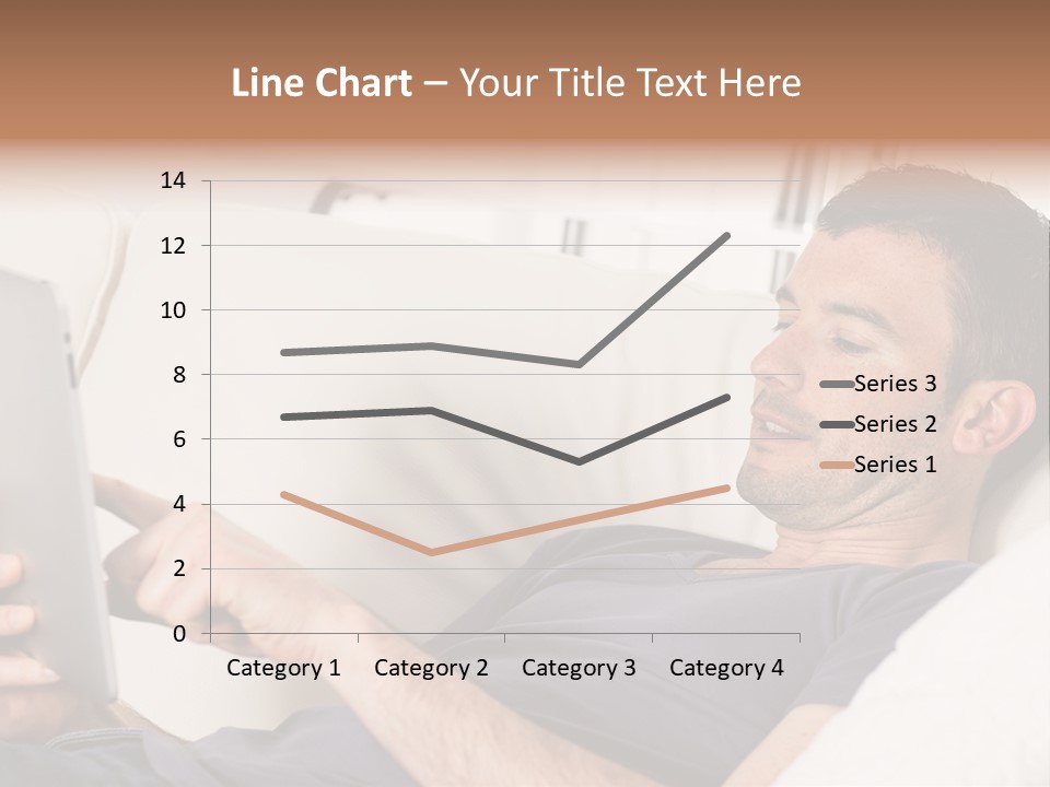 A Man Sitting On A Couch Looking At A Tablet PowerPoint Template