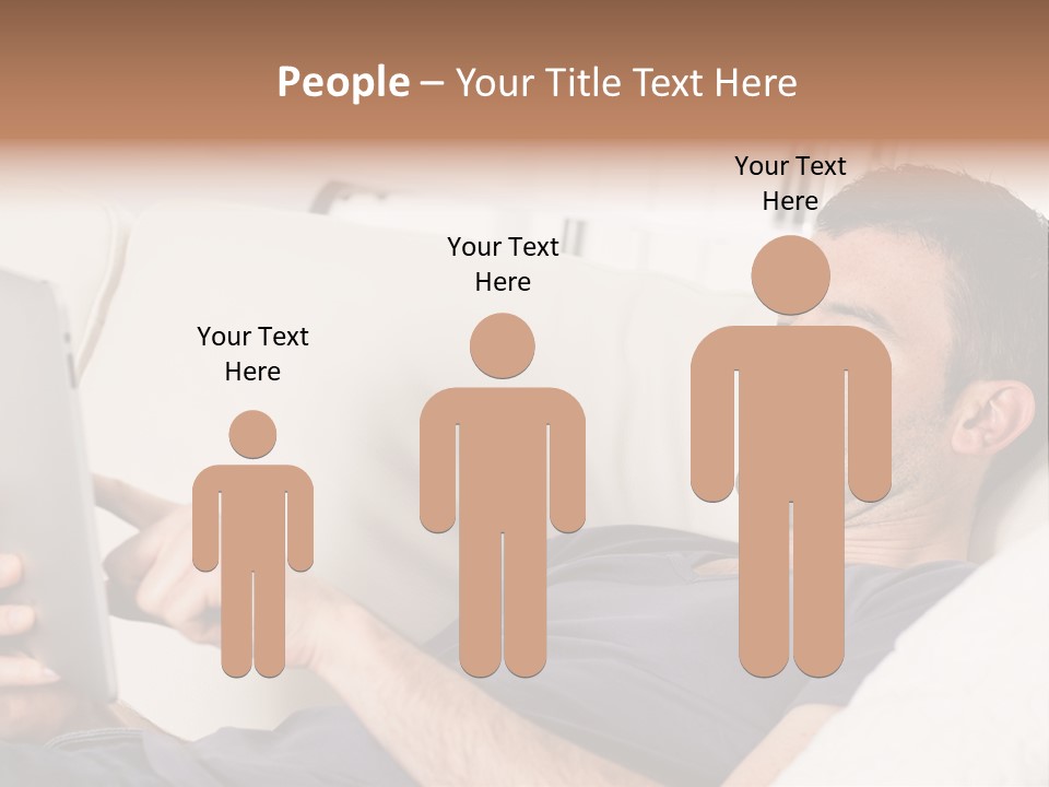 A Man Sitting On A Couch Looking At A Tablet PowerPoint Template