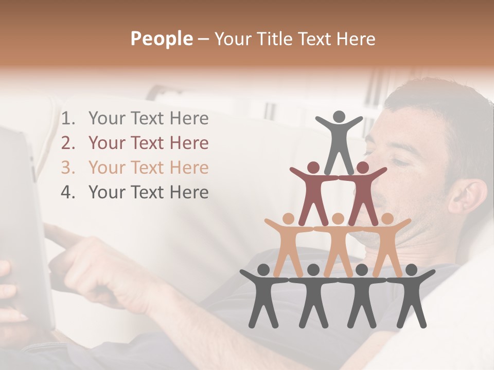 A Man Sitting On A Couch Looking At A Tablet PowerPoint Template