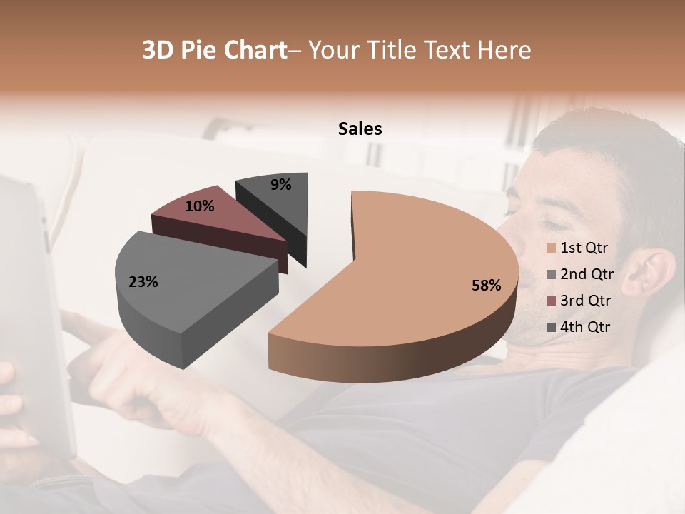 A Man Sitting On A Couch Looking At A Tablet PowerPoint Template