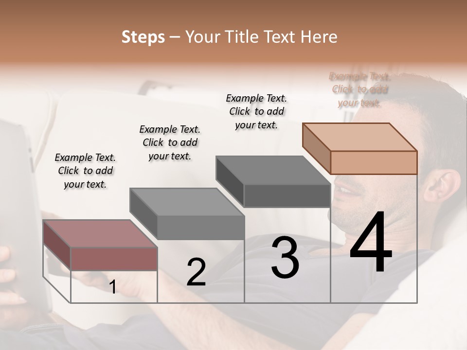 A Man Sitting On A Couch Looking At A Tablet PowerPoint Template