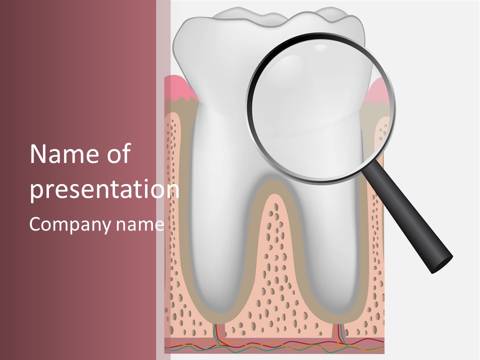 A Tooth With A Magnifying Glass On Top Of It PowerPoint Template