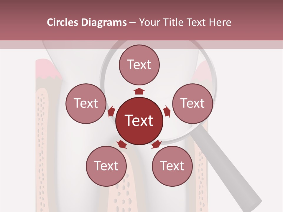 A Tooth With A Magnifying Glass On Top Of It PowerPoint Template