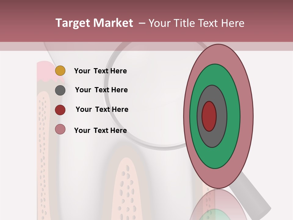 A Tooth With A Magnifying Glass On Top Of It PowerPoint Template