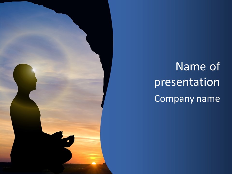 A Silhouette Of A Person Sitting In A Cave With The Sun Setting In The Background PowerPoint Template
