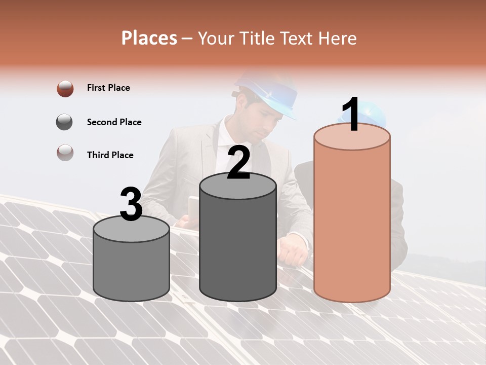 Two Men In Hard Hats Looking At A Solar Panel PowerPoint Template