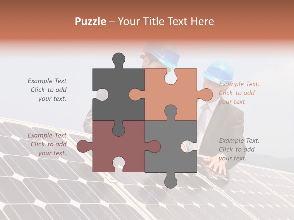 Two Men In Hard Hats Looking At A Solar Panel PowerPoint Template