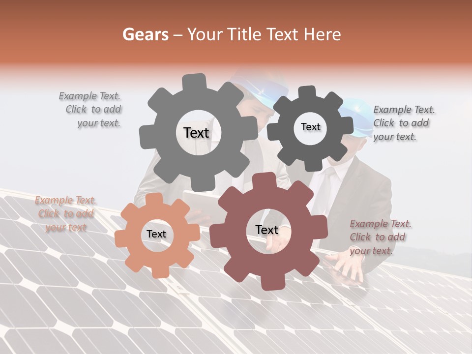 Two Men In Hard Hats Looking At A Solar Panel PowerPoint Template