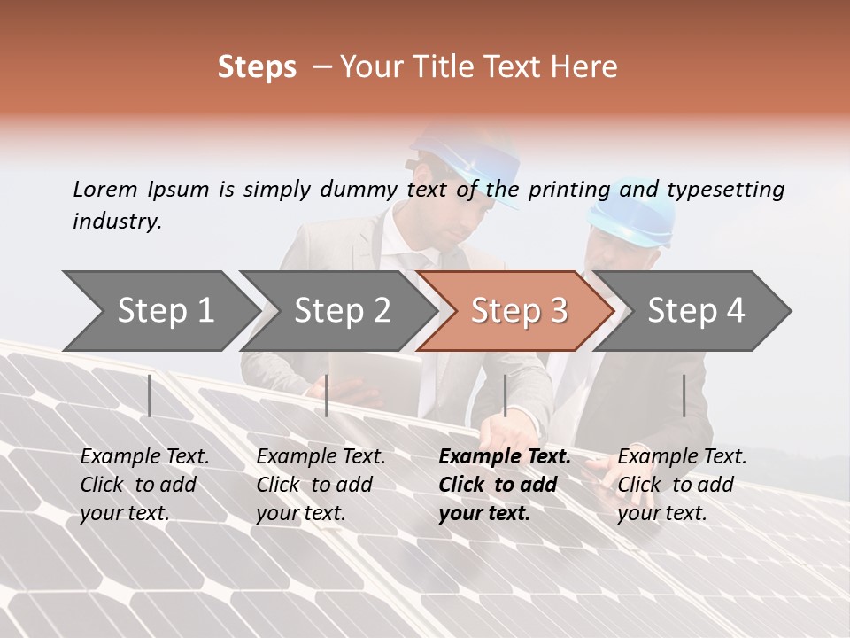 Two Men In Hard Hats Looking At A Solar Panel PowerPoint Template