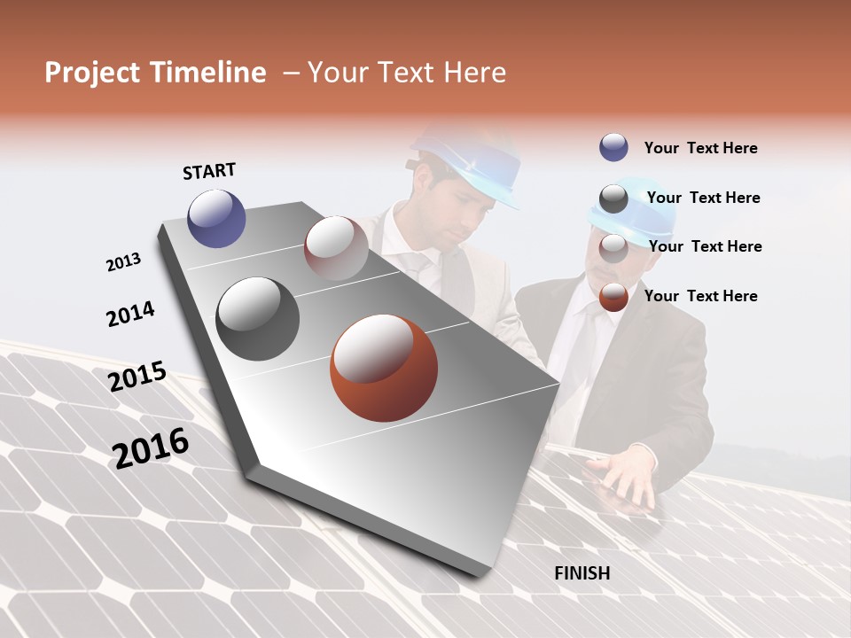 Two Men In Hard Hats Looking At A Solar Panel PowerPoint Template