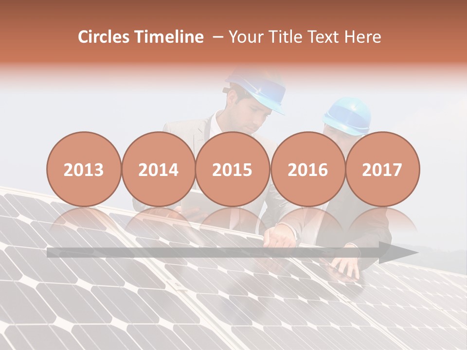 Two Men In Hard Hats Looking At A Solar Panel PowerPoint Template