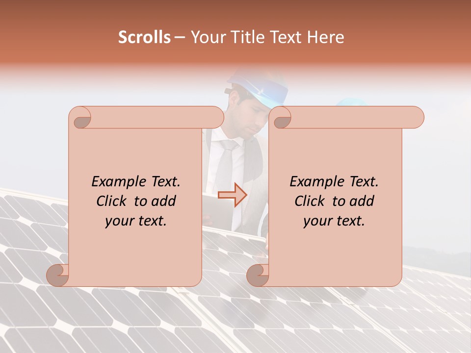 Two Men In Hard Hats Looking At A Solar Panel PowerPoint Template