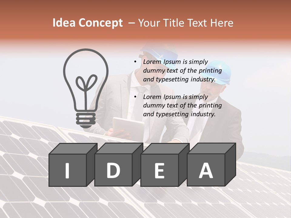 Two Men In Hard Hats Looking At A Solar Panel PowerPoint Template