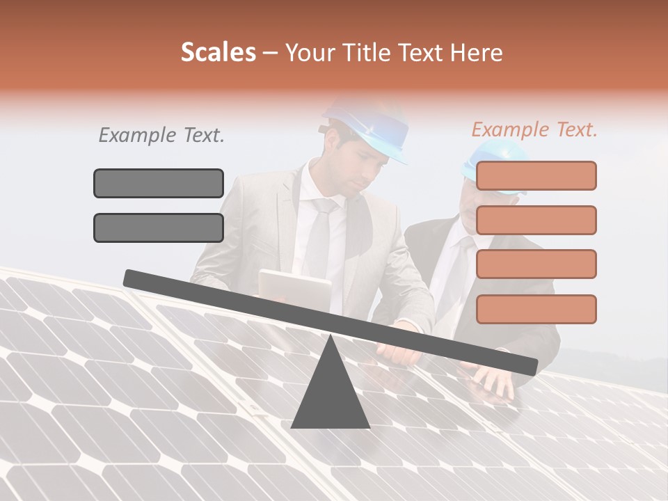Two Men In Hard Hats Looking At A Solar Panel PowerPoint Template