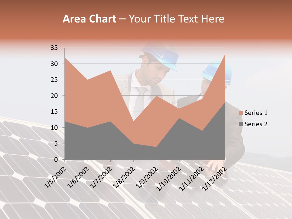 Two Men In Hard Hats Looking At A Solar Panel PowerPoint Template