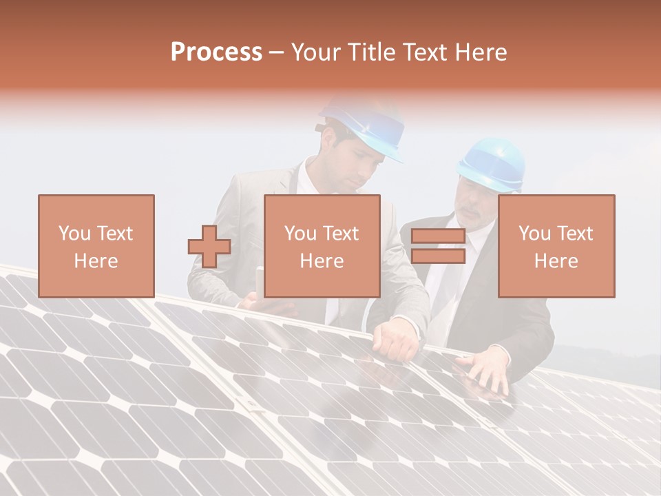 Two Men In Hard Hats Looking At A Solar Panel PowerPoint Template