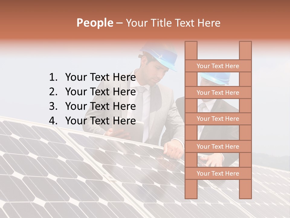 Two Men In Hard Hats Looking At A Solar Panel PowerPoint Template