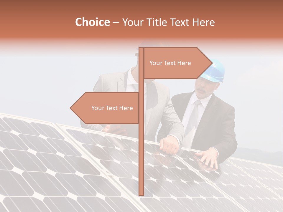 Two Men In Hard Hats Looking At A Solar Panel PowerPoint Template