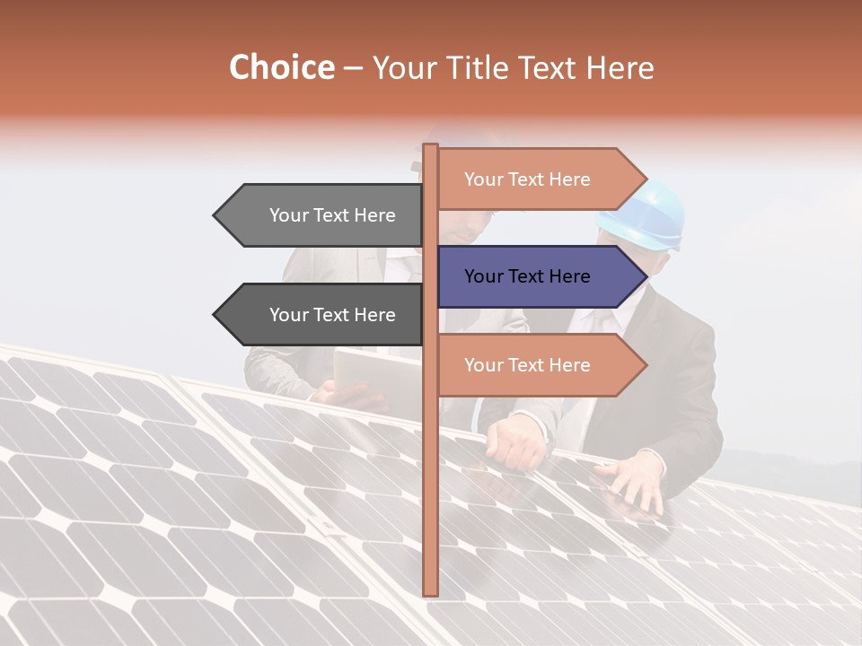Two Men In Hard Hats Looking At A Solar Panel PowerPoint Template