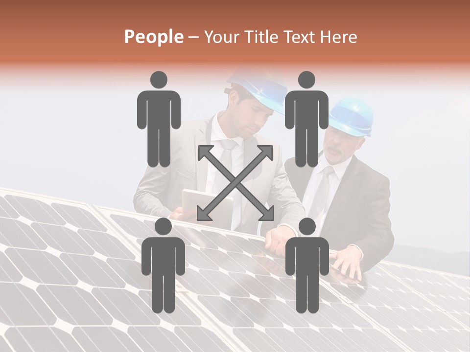 Two Men In Hard Hats Looking At A Solar Panel PowerPoint Template