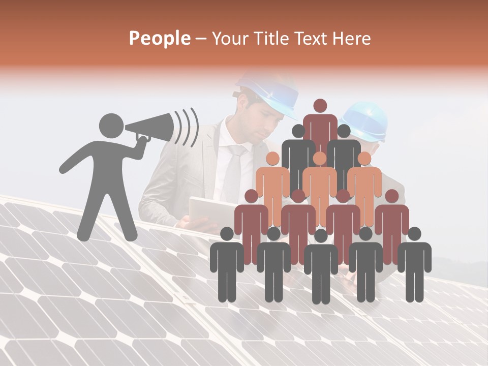 Two Men In Hard Hats Looking At A Solar Panel PowerPoint Template