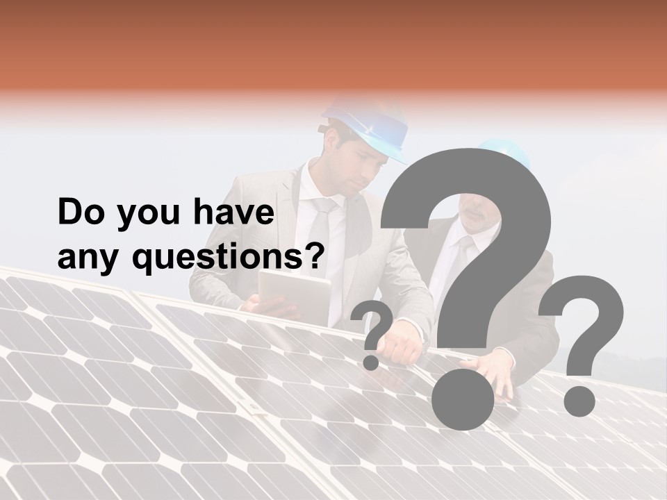 Two Men In Hard Hats Looking At A Solar Panel PowerPoint Template