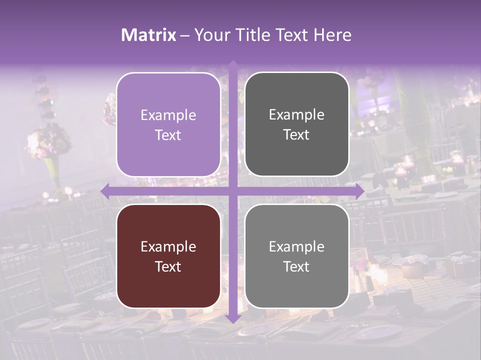 A Room Filled With Lots Of Tables Covered In Purple And White Flowers PowerPoint Template