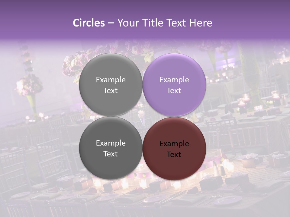 A Room Filled With Lots Of Tables Covered In Purple And White Flowers PowerPoint Template