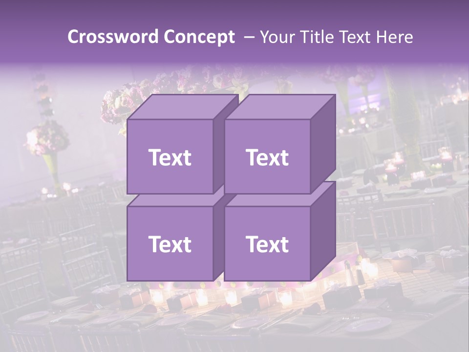 A Room Filled With Lots Of Tables Covered In Purple And White Flowers PowerPoint Template