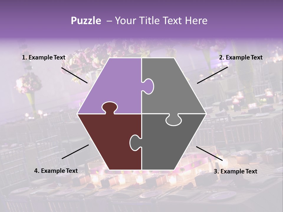 A Room Filled With Lots Of Tables Covered In Purple And White Flowers PowerPoint Template