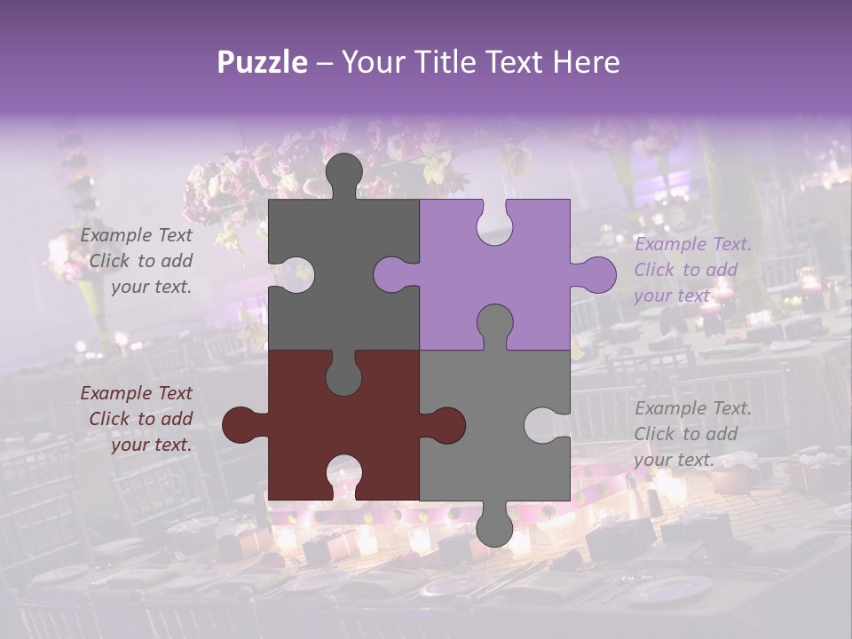 A Room Filled With Lots Of Tables Covered In Purple And White Flowers PowerPoint Template