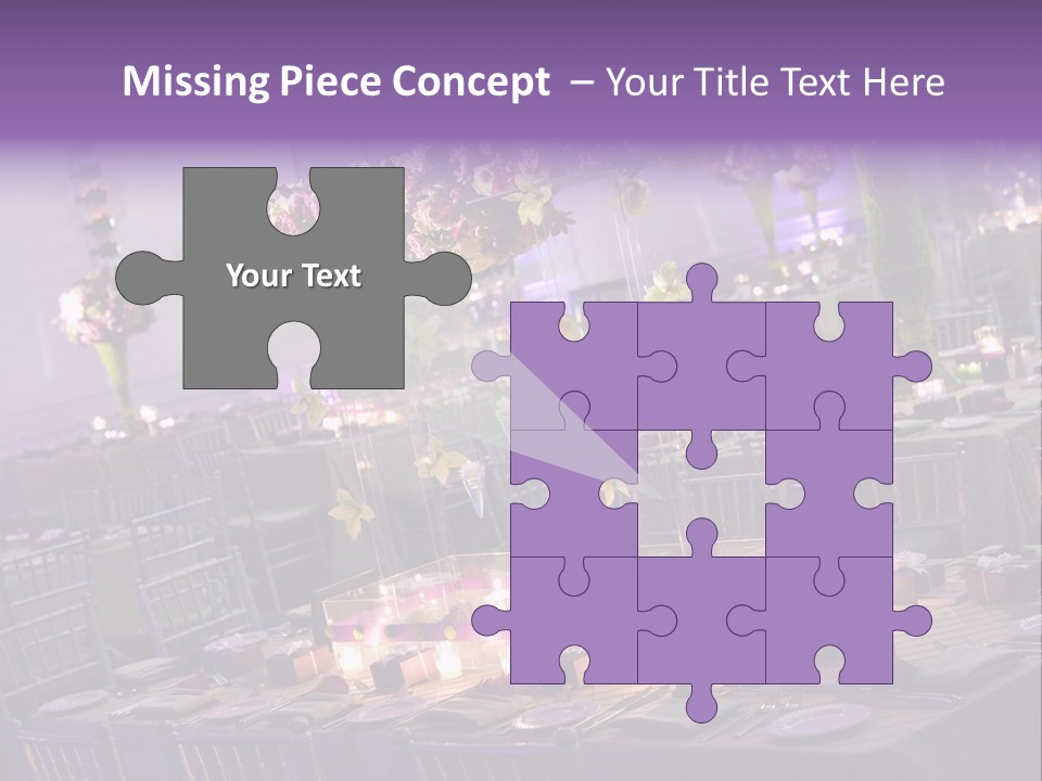 A Room Filled With Lots Of Tables Covered In Purple And White Flowers PowerPoint Template