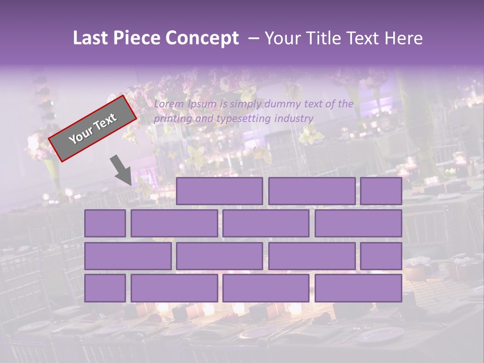 A Room Filled With Lots Of Tables Covered In Purple And White Flowers PowerPoint Template