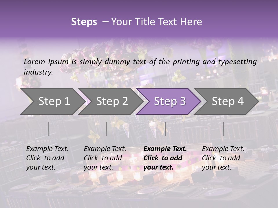 A Room Filled With Lots Of Tables Covered In Purple And White Flowers PowerPoint Template